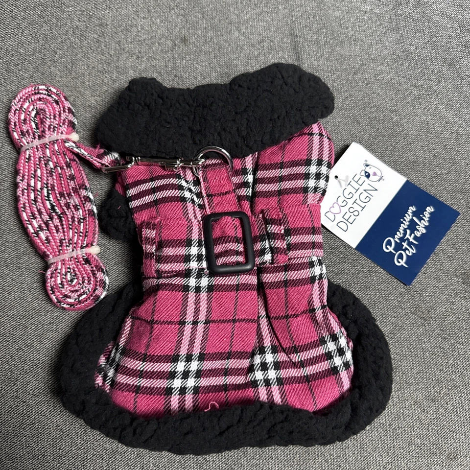 Doggie Design Size XS Harness Coats Black And Pink Plaid - Image 1 of 4