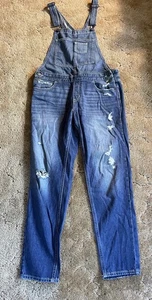 Hollister Denim Overalls Size Medium Distressed 100% Cotton Preppy - Picture 1 of 7