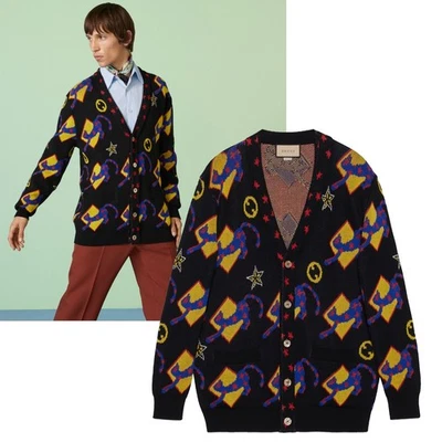 GUCCI MENS SWEATER COTTON WOOL INTARSIA CARDIGAN w LOGO $2,350 sz L LARGE - Image 1 of 4