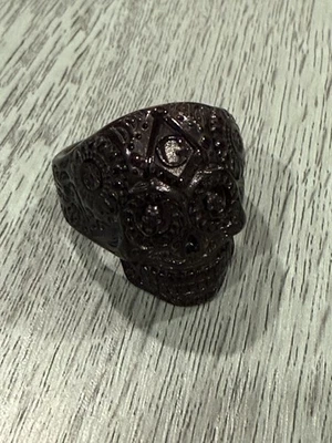 Anel maçônico gótico esculpido caveira Dia De Los Muertos maçom livre tamanho 13 - Imagem 1 de 4