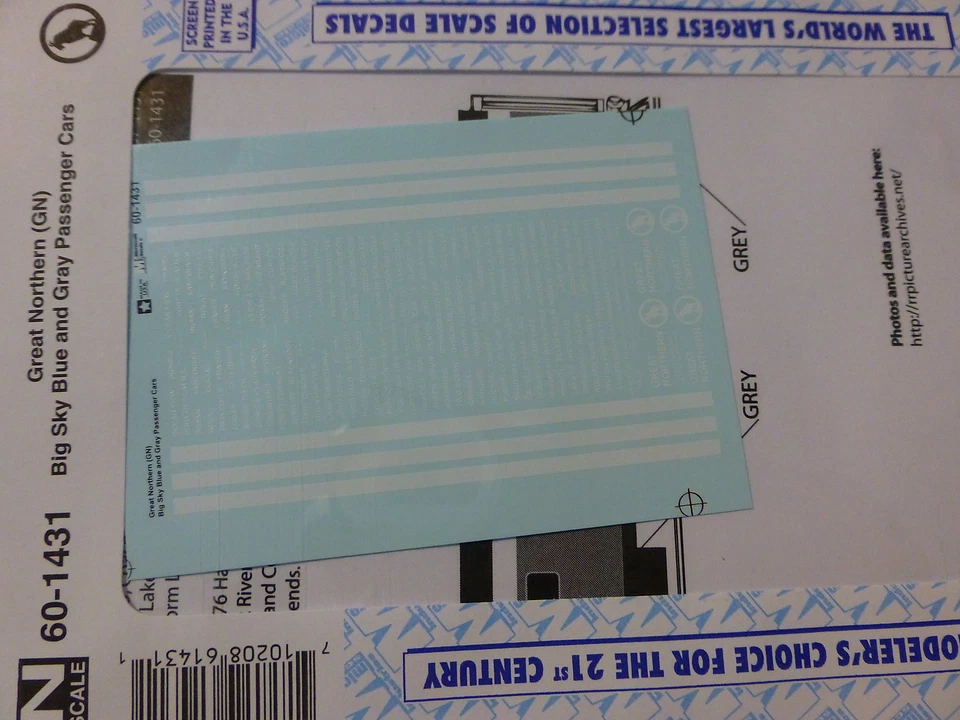 Microscale Decal N #60-1431 Great Northern Big Sky Blue Scheme Passenger Cars - Image 1 of 1