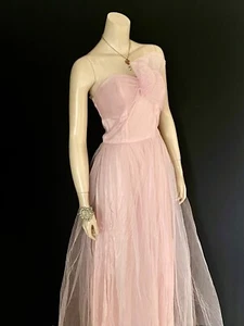 Vestido Cupcake Sin Tirantes Rosa Algodón Caramelo Años 50, Busto Plisado con Volantes, M - L - Imagen 1 de 9
