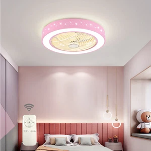 Pink Modern LED Ceiling Fan Light Kids Girls Room Bed Room Pendant Lamp w/Remote - Picture 1 of 12