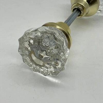 Door Knobs 12 pointed Brass & Crystal Glass (per pair/set) 2" - Antique Repro - Image 1 of 4