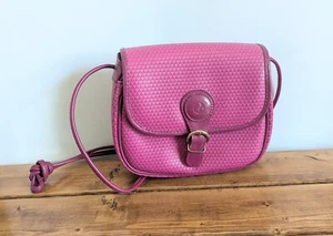 Vintage 1983 Liz Claiborne Hot Pink Handbag Purse Leather Trim Bag Triangle Logo - Picture 1 of 11
