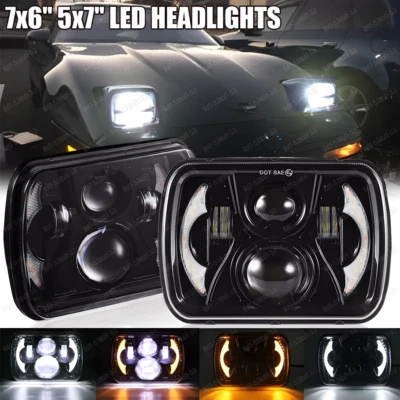 Par de faróis de LED 200W 5X7" 7x6 feixe Hi/Lo DRL para Chevrolet Corvette 1984-1996 - Imagem 1 de 4