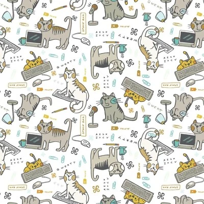 Tela Feline Drive TECLADO GATOS Gatito Travesura Blanco - Cuarto Graso (18x22") FQ Foto 1 de 4