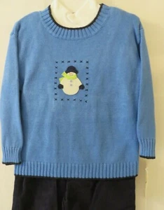 Good Lad Boys Size 4T Sweater Vest Shirt Pants 3 Piece Set Snowman Blue #1490 - Picture 1 of 6