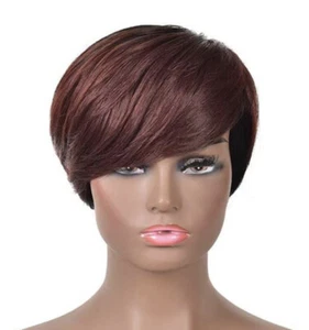 BABY YOUNG SHORT HAIR WIG 100% HUMAN HAIR DARK RED1B 4-6” 100G Rose Mesh Cap - Picture 1 of 10