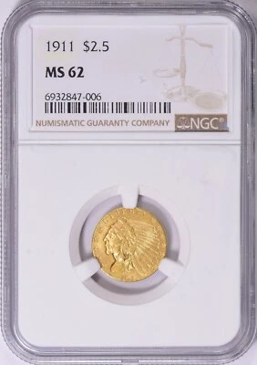 1911 INDIAN HEAD $2.5 QUARTER EAGLE GOLD NGC MS62 - Image 1 of 3