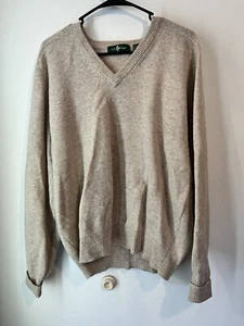 Hunt Club 100% Lambs Wool Sweater Long Sleeve V Neck Beige Mens Size Large - Picture 1 of 3