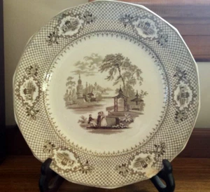 Ralph Hall & Co. Veranda 9-1/2" Brown Transfer Plate 1840's - Picture 1 of 5