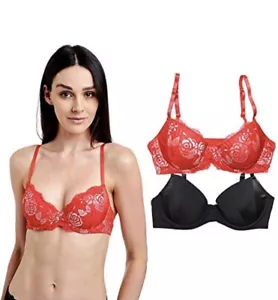 BCBGMAXAZARIA 2 Pack Micro Balconette Bras With Satin Cradle red black size 38C - Picture 1 of 8