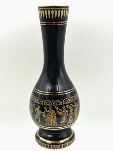 VGT Greek Pottery Bud Vase Black + Gold Accents 9' Hand Made Greece Mythology - Picture 1 of 10