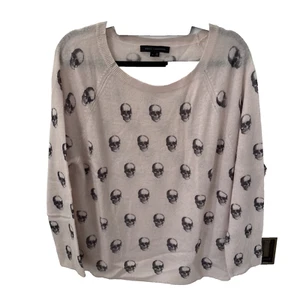 Skull Cashmere Sweater Pullover Size Large Blush Pink Round Neck Long Sleeve - Picture 1 of 8