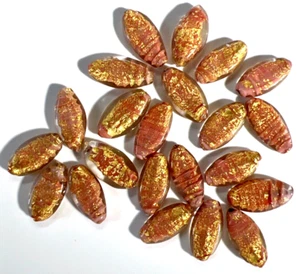 Venezianische Murano Glasperlen Perlen: 22 Rosa & Gold Folie Wirbel Flach Oval 20mm (#25) - Bild 1 von 6