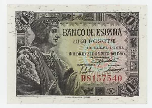 Spain España 1 Pesetas 21-5-1943 Pick 126.a UNC Uncirculated Banknote Serie D - Picture 1 of 1