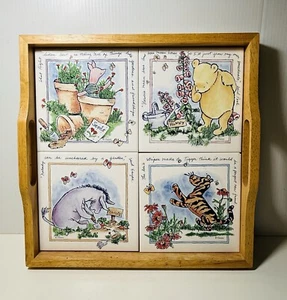 Selandia Designs Classic Pooh Piglet Tigger Eeyore Tile Wood Tray 12 3/4" - Picture 1 of 9