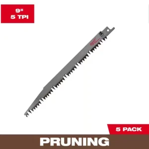 Milwaukee SAWZALL Reciprocating Saw Blades BiMetal 9 Inch 5 TPI Pruning 5 Pack - Picture 1 of 12