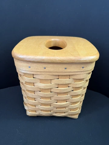 Vintage Longaberger 1997 Handcrafted Tissue Box Holder Basket Wood Lid Protector Cover