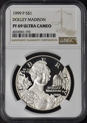1999-P Dolley Madison Commemorative Silver Dollar - NGC PF69UC - ✪COINGIANTS✪ - Image 1 of 2