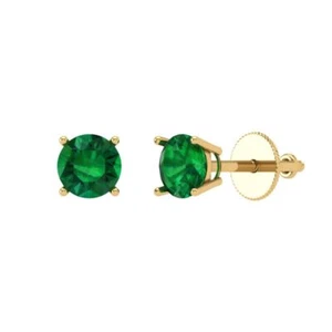 0.2 ct Round Cut Solitaire Studs Gemstone Solid Yellow Gold Earrings Screw back - Picture 1 of 30