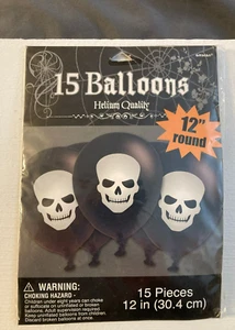 SKULL Black Halloween Party Helium Quality Latex Printed NOS 15 Pieces 12in - Picture 1 of 2