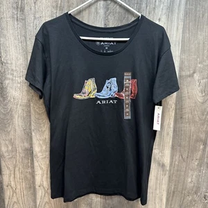 Ariat - NWT - Multi Colored Boots T-Shirt - sz M Black - Relaxed Fit - Picture 1 of 6
