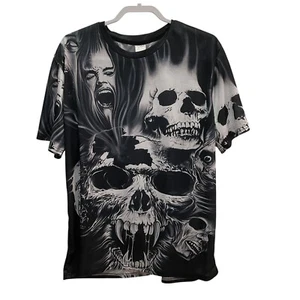 Skull T-Shirt Horror Graphic Print Faces All Over Print XXL Graphic T - Picture 1 of 6