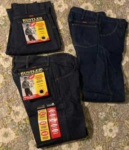 NOS Vintage RUSTLER Wrangler Heavy Denim Blue Jeans Dark Wash 30x34 87620NV 3 Pr - Picture 1 of 8
