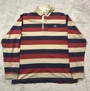 Lacoste Rugby Long Sleeve Polo Men’s M Colorblock Red Tan Navy Casual Preppy - Picture 1 of 6