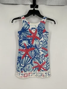 Lilly Pulitzer Mini Dress Sleeveless Starfish AOP All Over Print Girls Kids 7 - Picture 1 of 5