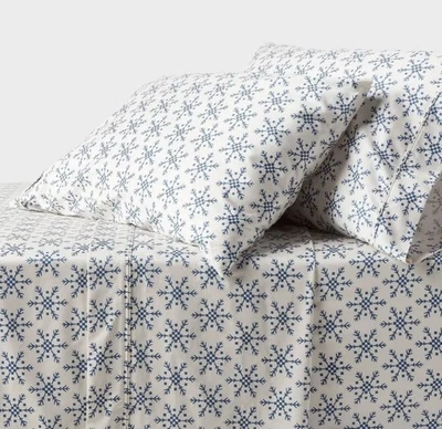 Holiday Flannel Sheet Set Queen Threshold 100% cotton Xmas White - Image 1 of 2