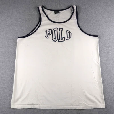 Camiseta polo sin mangas Ralph Lauren vintage de los 90 para hombre 2XL XXL blanca deletreada al aire libre Foto 1 de 4