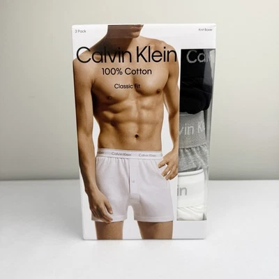 Calvin Klein Hombre Calce Clásico 100% Algodón Tejido Boxer Talla S Negro Blanco Gris 3 PK Foto 1 de 4