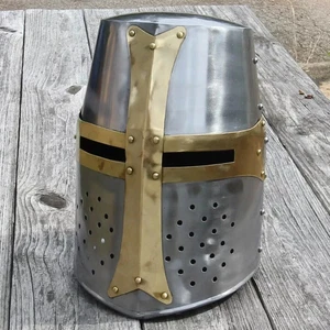 Casco Caballero Cruzado Medieval Acero Usable Disfraz LARP Halloween Juegos con disfraces - Imagen 1 de 5