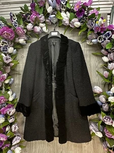 Vintage Black Penny Lane Coat Large Women Cuffs Wool Longer Length Dinner Jacket - Picture 1 of 15