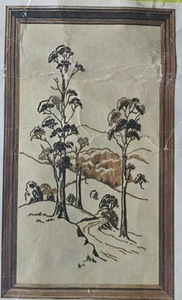 1970s Semco Australian Mountain Track Crewel Embroidery Kit Pattern Fabric - Picture 1 of 3