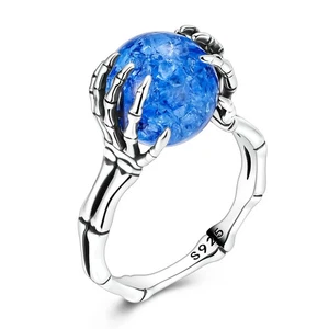 MULA Original 925 Sterling Silber Ring Skelett Hand Haltung Perlen FrauenSchmuck - Picture 1 of 7