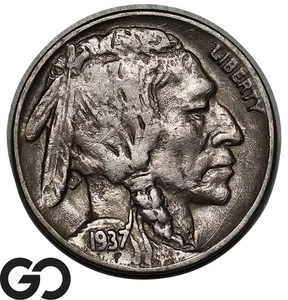 1937-D Buffalo Nickel, 3-Legged, Strong Full Horn, Choice AU Key Date Mint Error - Picture 1 of 4