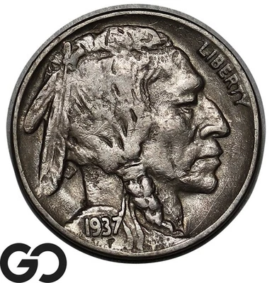 1937-D Buffalo Nickel, 3-Legged, Strong Full Horn, Choice AU Key Date Mint Error - Image 1 of 4