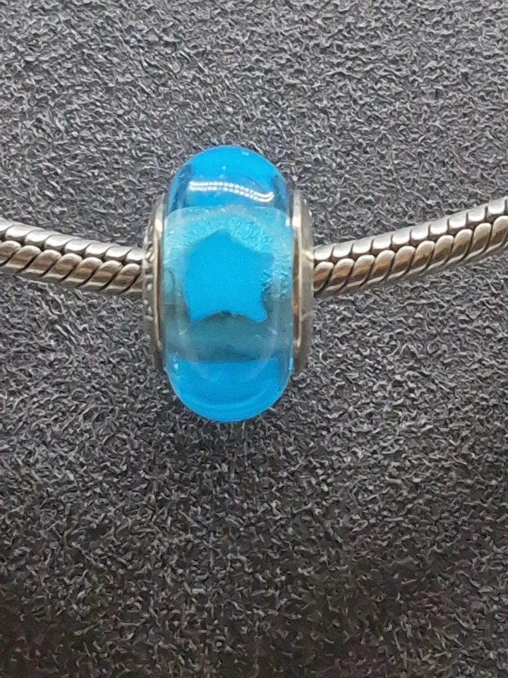 Pandora Murano Blue Glass Bead Charm White Stars - Image 1 of 4