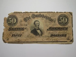 $50 1864 Richmond Virginia Confederate Currency Bank Note Bill T66 RARE Issue - Picture 1 of 2