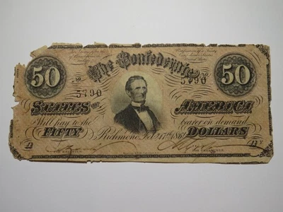 $50 1864 Richmond Virginia Confederate Currency Bank Note Bill T66 RARE Issue - Image 1 of 2