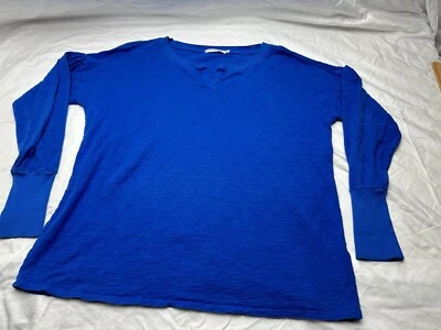 Mod o Doc Mujer Azul Cuello en V Algodón Pullover Manga Larga Camiseta Grande Foto 1 de 4