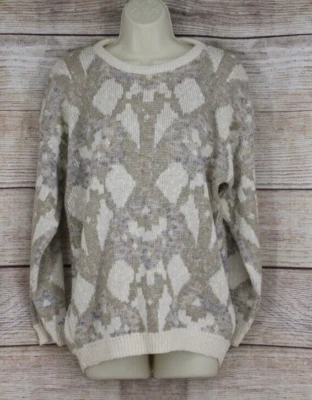 Suéter geométrico tejido cuello redondo talla grande vintage para mujer marfil topo Foto 1 de 4