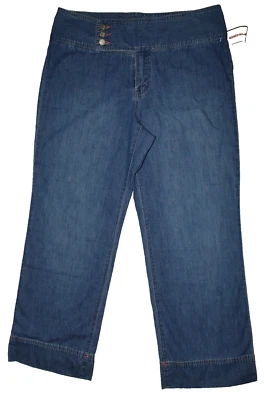 JEANS TÃO AZUL SIGRID OLSEN US$ 88 NOVO COM ETIQUETAS TAMANHO 10 M AZUL DENIM LEVE TORNOZELO PERNAS LARGAS - Imagem 1 de 4