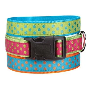 NUOVO Collare per Cani in Nylon a Pois con Nastro Sovrapposizione Rosa Verde o Arancione - Foto 1 di 5