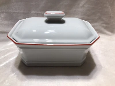 butterdose mit deckel Mitterreich , Bavaria, Rot Weiß, Porzellan, 10x13x17 Ca - Bild 1 von 3