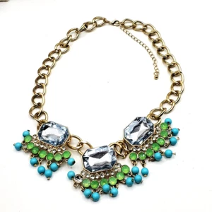 Elegant Fashion Statement Necklace Colorful Faceted White Crystals GoldToned 17" - Picture 1 of 7